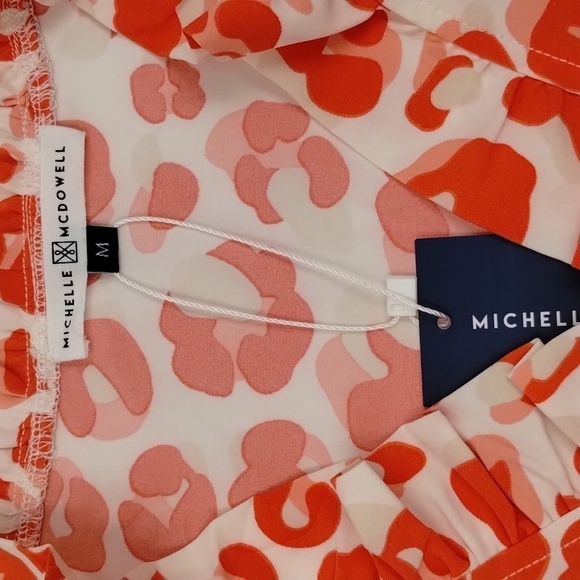 Michelle McDowell Red Leopard Print Top Size Medium V Neck Ruffle - Picture 6 of 10